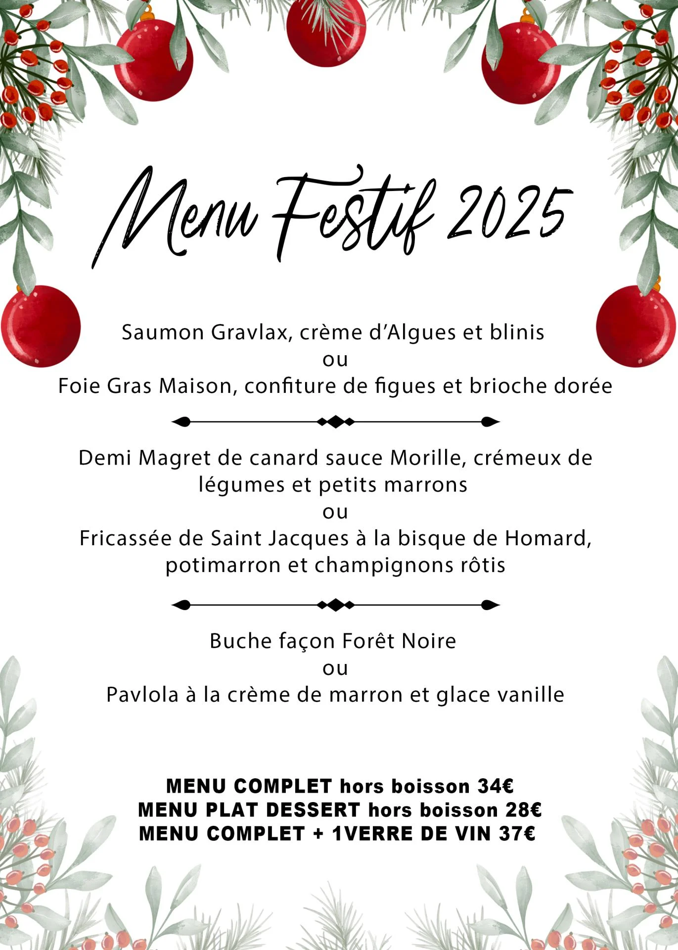 Menu festif 2025